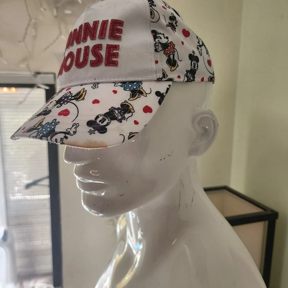 Disney Parks Minnie Mouse Youth Snapback Hat White Red Glitter All Over Print